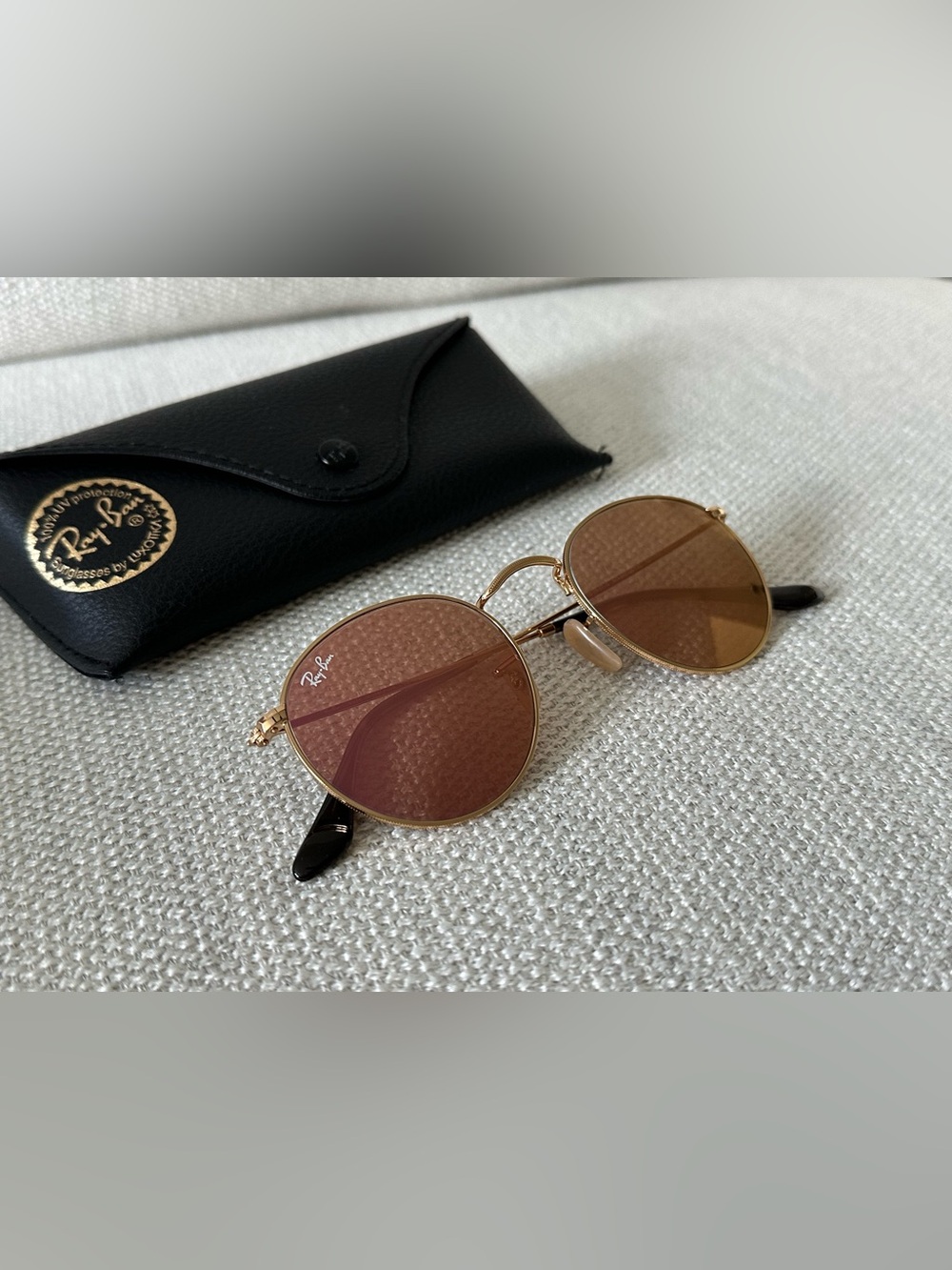 Ray-Ban Round Gold Frame Sunglasses with Brown Lenses